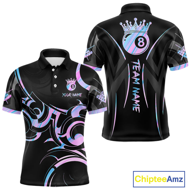 Black And Holographic 8 Ball Pool Crown Tribal Billiard Shirt For Men Custom Pool Team Jersey TDM7424