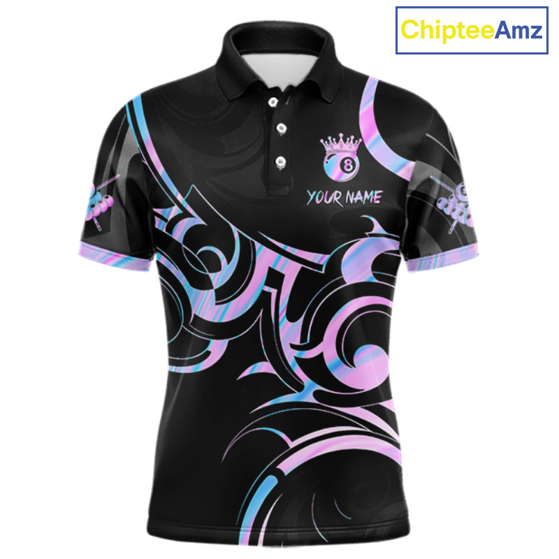 Black And Holographic 8 Ball Pool Crown Tribal Billiard Shirt For Men Custom Pool Team Jersey TDM7424