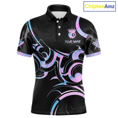 Black And Holographic 8 Ball Pool Crown Tribal Billiard Shirt For Men Custom Pool Team Jersey TDM7424