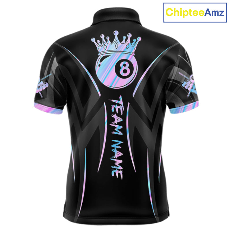 Black And Holographic 8 Ball Pool Crown Tribal Billiard Shirt For Men Custom Pool Team Jersey TDM7424