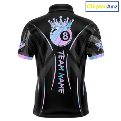 Black And Holographic 8 Ball Pool Crown Tribal Billiard Shirt For Men Custom Pool Team Jersey TDM7424