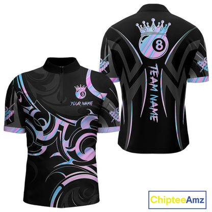 Black And Holographic 8 Ball Pool Crown Tribal Billiard Shirt For Men Custom Pool Team Jersey TDM7424