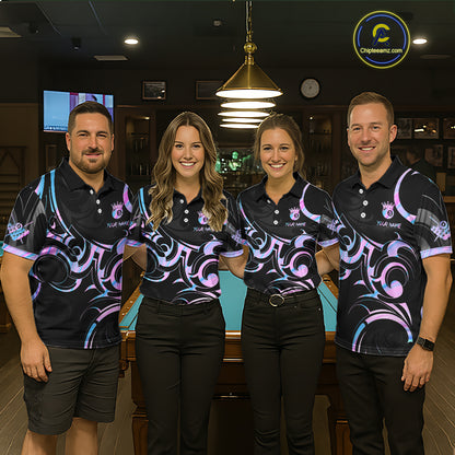Black And Holographic 8 Ball Pool Crown Tribal Billiard Shirt For Men Custom Pool Team Jersey TDM7424