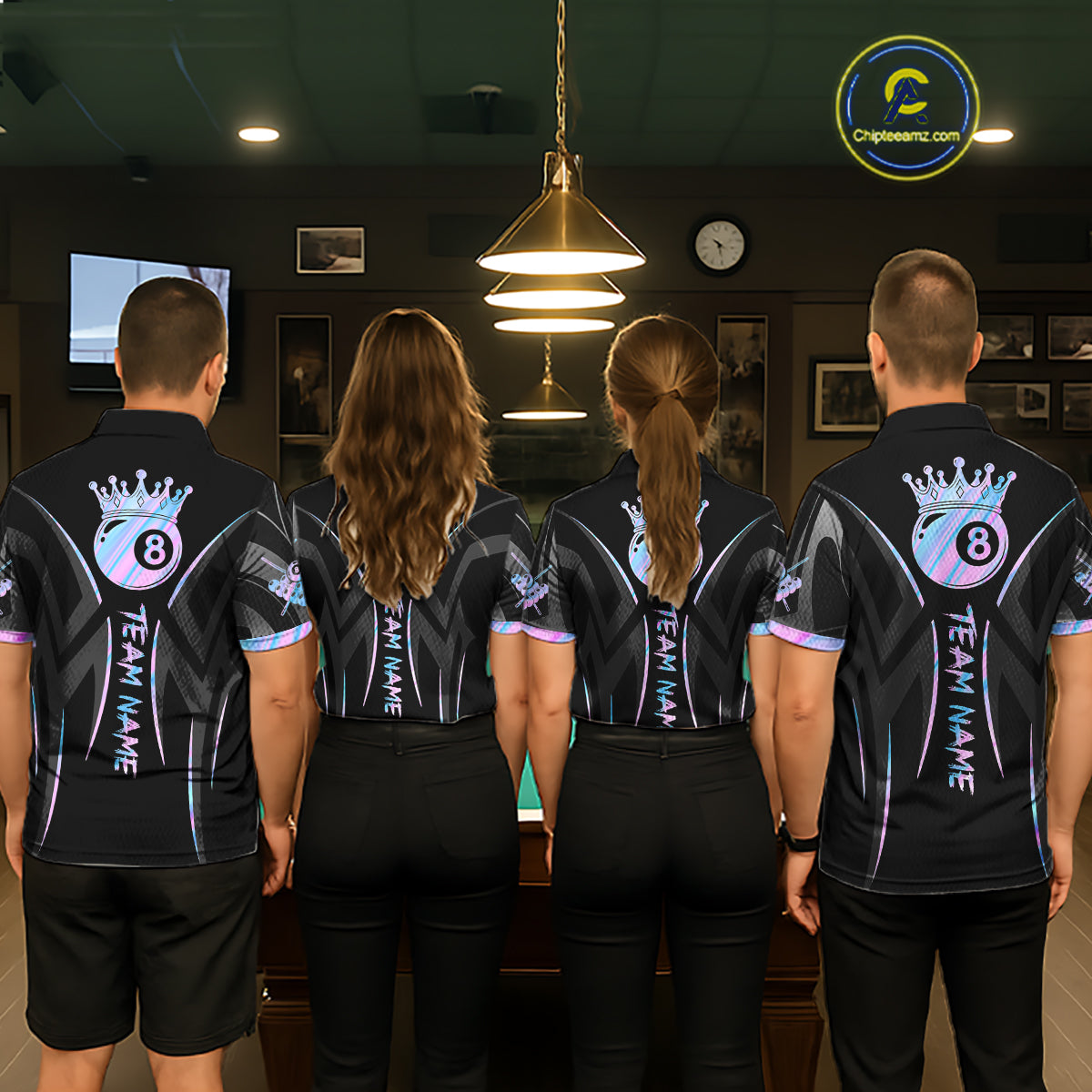 Black And Holographic 8 Ball Pool Crown Tribal Billiard Shirt For Men Custom Pool Team Jersey TDM7424