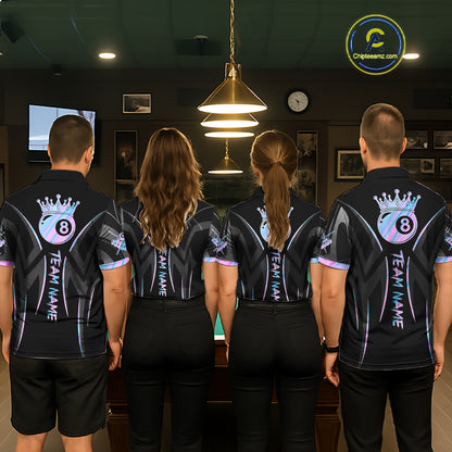 Black And Holographic 8 Ball Pool Crown Tribal Billiard Shirt For Men Custom Pool Team Jersey TDM7424