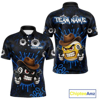 Black And Blue Funny Cowboy 8 Ball & 9 Ball Billiard Shirts For Men Custom Pool Team Jersey TDM7427