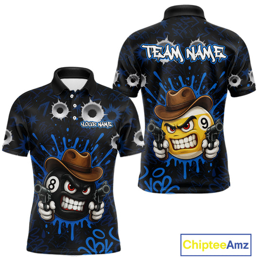 Black And Blue Funny Cowboy 8 Ball & 9 Ball Billiard Shirts For Men Custom Pool Team Jersey TDM7427