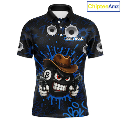 Black And Blue Funny Cowboy 8 Ball & 9 Ball Billiard Shirts For Men Custom Pool Team Jersey TDM7427