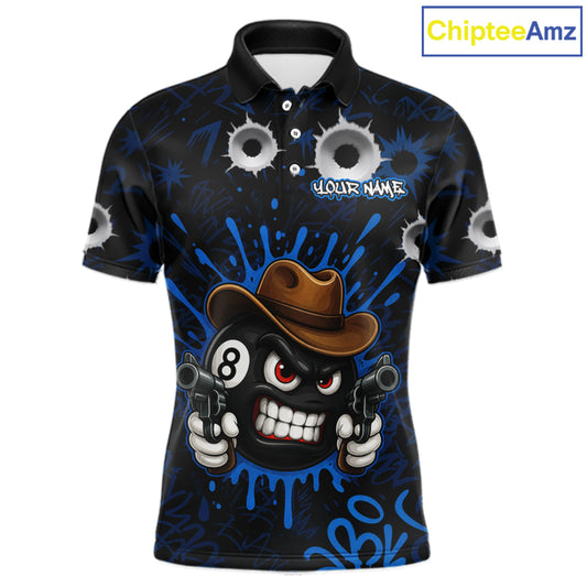 Black And Blue Funny Cowboy 8 Ball & 9 Ball Billiard Shirts For Men Custom Pool Team Jersey TDM7427