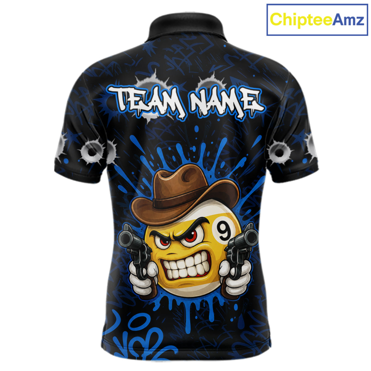 Black And Blue Funny Cowboy 8 Ball & 9 Ball Billiard Shirts For Men Custom Pool Team Jersey TDM7427