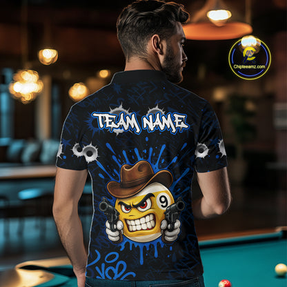 Black And Blue Funny Cowboy 8 Ball & 9 Ball Billiard Shirts For Men Custom Pool Team Jersey TDM7427