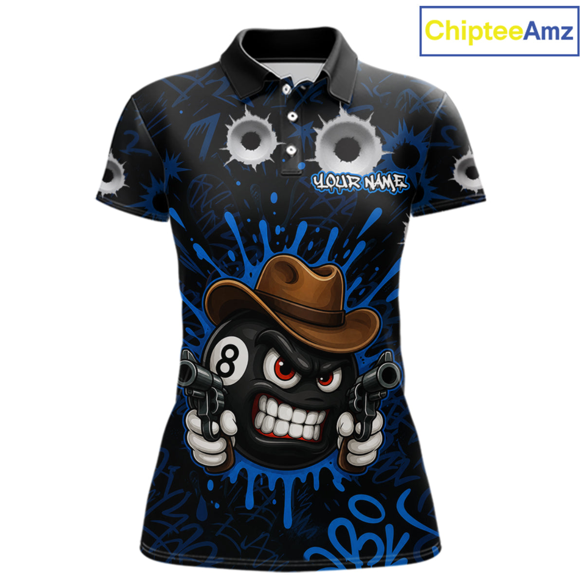 Black And Blue Funny Cowboy 8 Ball & 9 Ball Billiard Shirts For Women Custom Pool Team Jersey TDM7427