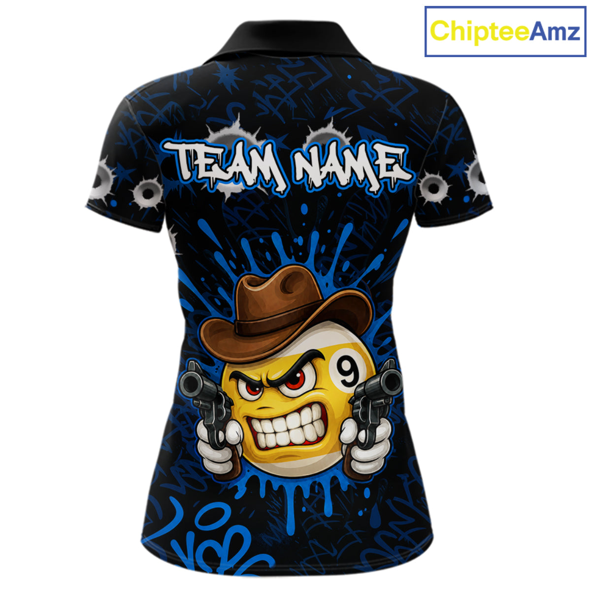 Black And Blue Funny Cowboy 8 Ball & 9 Ball Billiard Shirts For Women Custom Pool Team Jersey TDM7427
