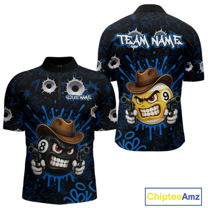 Black And Blue Funny Cowboy 8 Ball & 9 Ball Billiard Shirts For Men Custom Pool Team Jersey TDM7427