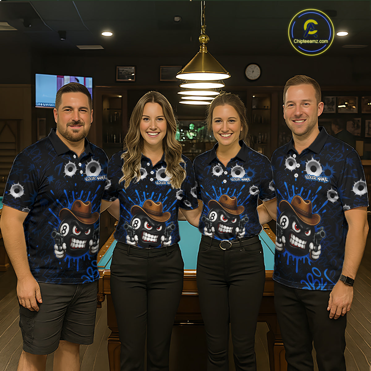 Black And Blue Funny Cowboy 8 Ball & 9 Ball Billiard Shirts For Men Custom Pool Team Jersey TDM7427