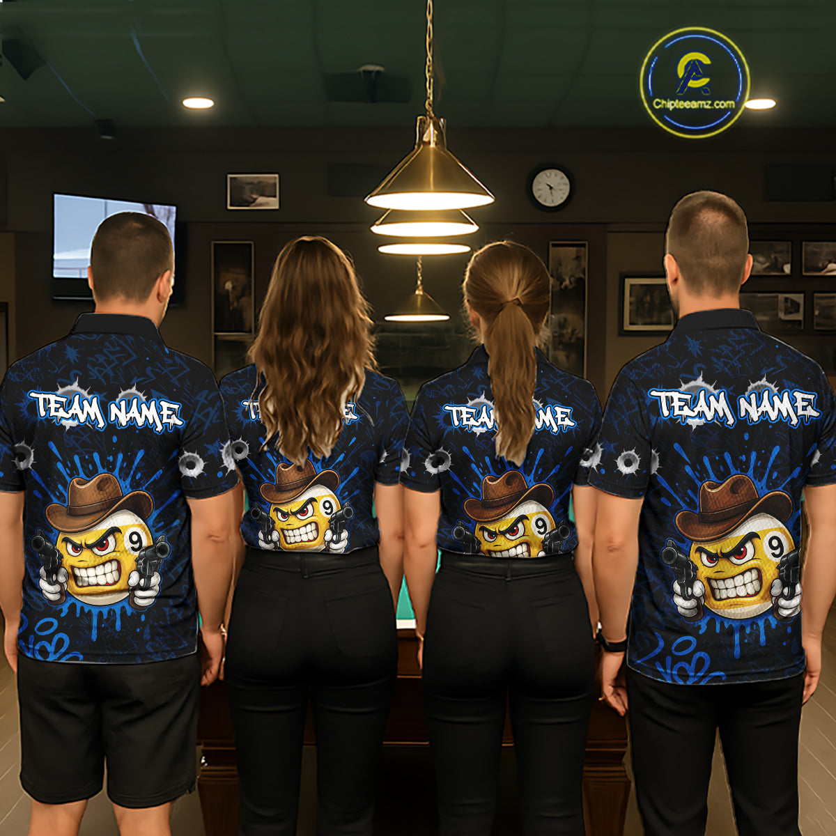 Black And Blue Funny Cowboy 8 Ball & 9 Ball Billiard Shirts For Men Custom Pool Team Jersey TDM7427