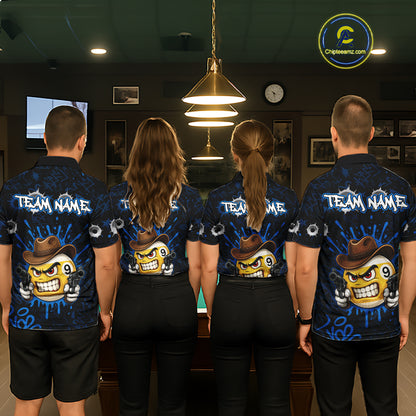 Black And Blue Funny Cowboy 8 Ball & 9 Ball Billiard Shirts For Men Custom Pool Team Jersey TDM7427