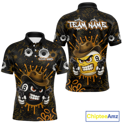 Black And Orange Funny Cowboy 8 Ball & 9 Ball Billiard Shirts For Men Custom Pool Team Jersey TDM7428