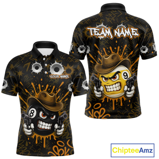 Black And Orange Funny Cowboy 8 Ball & 9 Ball Billiard Shirts For Men Custom Pool Team Jersey TDM7428