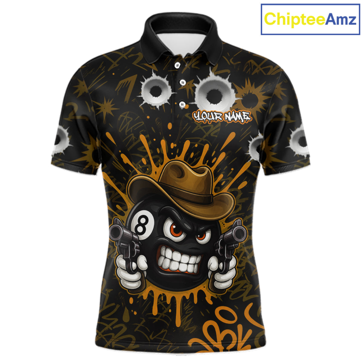 Black And Orange Funny Cowboy 8 Ball & 9 Ball Billiard Shirts For Men Custom Pool Team Jersey TDM7428