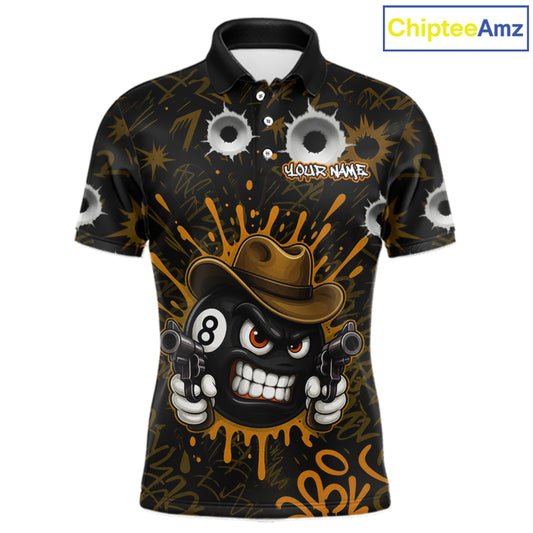 Black And Orange Funny Cowboy 8 Ball & 9 Ball Billiard Shirts For Men Custom Pool Team Jersey TDM7428