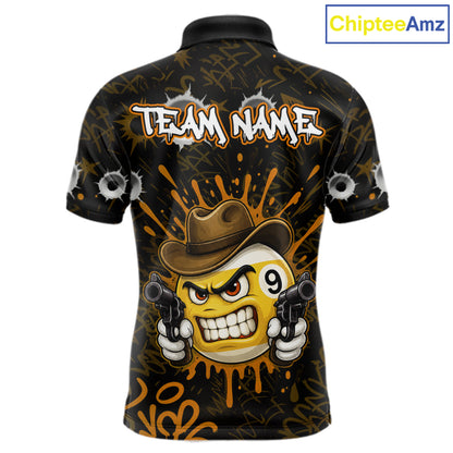 Black And Orange Funny Cowboy 8 Ball & 9 Ball Billiard Shirts For Men Custom Pool Team Jersey TDM7428