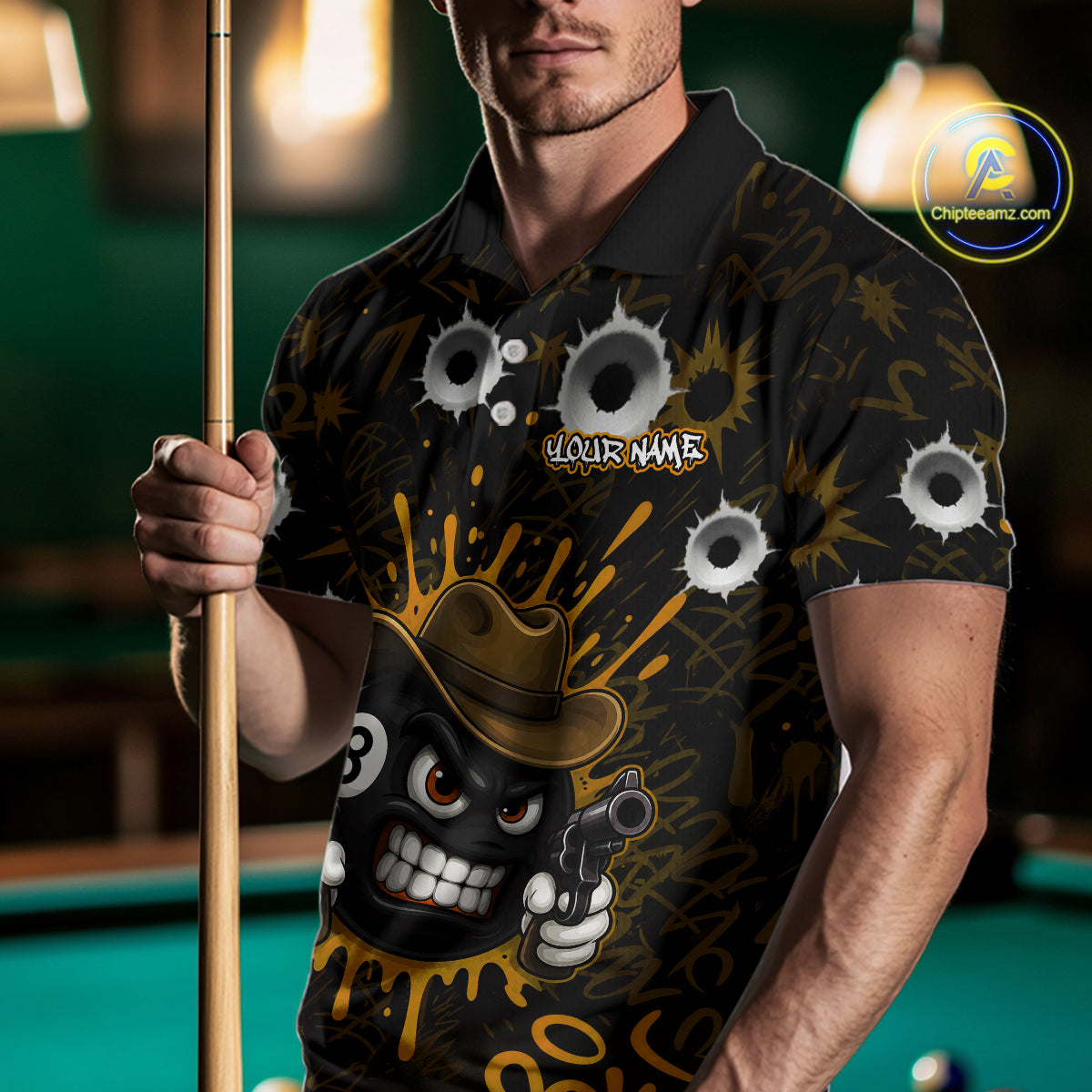 Black And Orange Funny Cowboy 8 Ball & 9 Ball Billiard Shirts For Men Custom Pool Team Jersey TDM7428