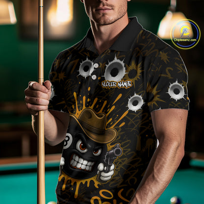 Black And Orange Funny Cowboy 8 Ball & 9 Ball Billiard Shirts For Men Custom Pool Team Jersey TDM7428