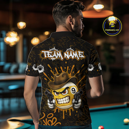 Black And Orange Funny Cowboy 8 Ball & 9 Ball Billiard Shirts For Men Custom Pool Team Jersey TDM7428