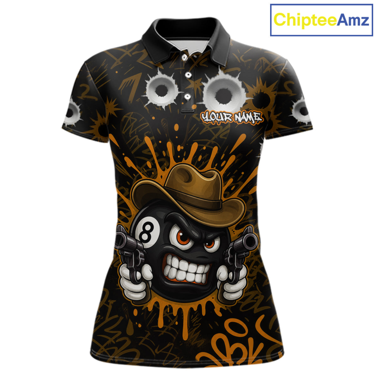 Black And Orange Funny Cowboy 8 Ball & 9 Ball Billiard Shirts For Women Custom Pool Team Jersey TDM7428