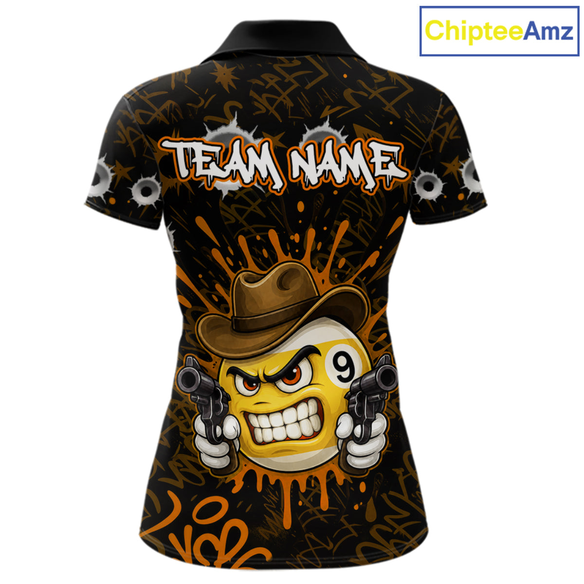 Black And Orange Funny Cowboy 8 Ball & 9 Ball Billiard Shirts For Women Custom Pool Team Jersey TDM7428