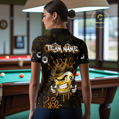 Black And Orange Funny Cowboy 8 Ball & 9 Ball Billiard Shirts For Women Custom Pool Team Jersey TDM7428