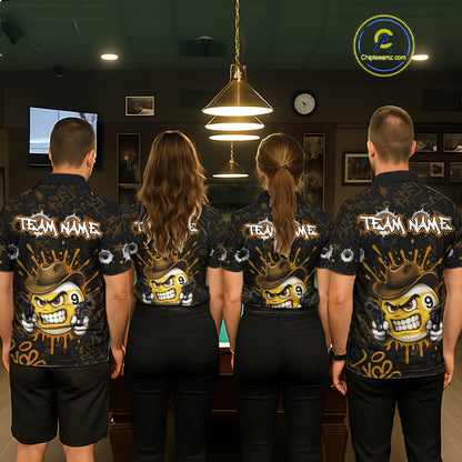 Black And Orange Funny Cowboy 8 Ball & 9 Ball Billiard Shirts For Men Custom Pool Team Jersey TDM7428