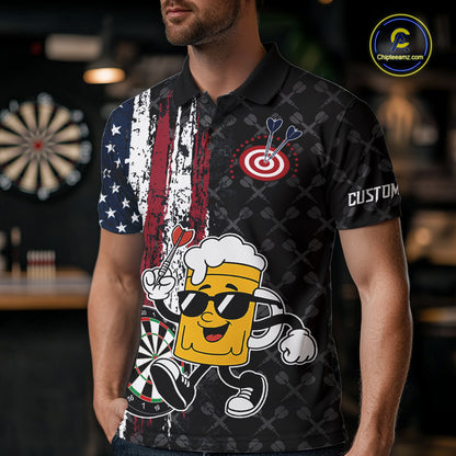 Funny Beer Grunge American Flag Darts Shirt For Men Custom Patriotic Darts Team Jersey TDM5364