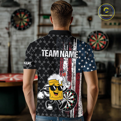 Funny Beer Grunge American Flag Darts Shirt For Men Custom Patriotic Darts Team Jersey TDM5364