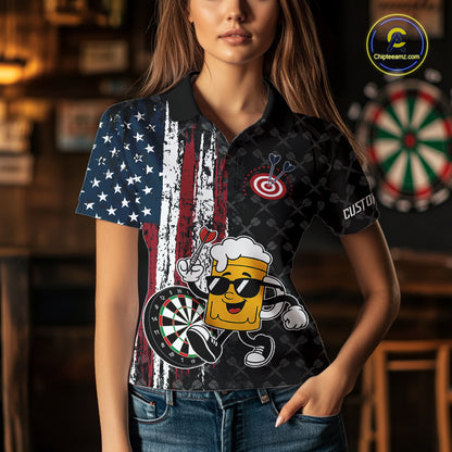 Funny Beer Grunge American Flag Darts Shirt For Women Custom Patriotic Darts Team Jersey TDM5364