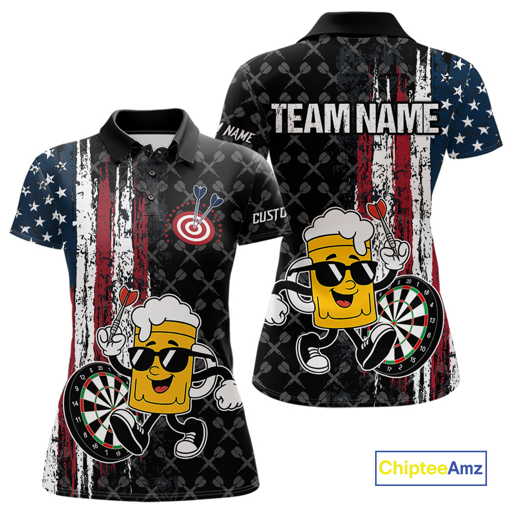 Funny Beer Grunge American Flag Darts Shirt For Women Custom Patriotic Darts Team Jersey TDM5364