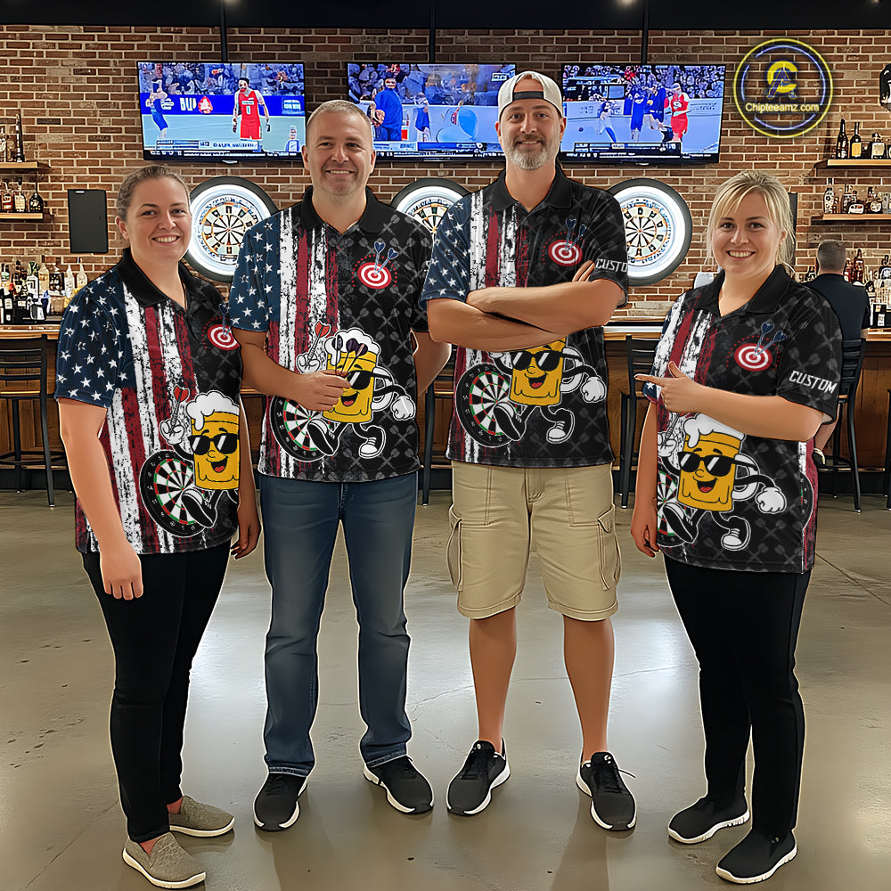 Funny Beer Grunge American Flag Darts Shirt For Women Custom Patriotic Darts Team Jersey TDM5364