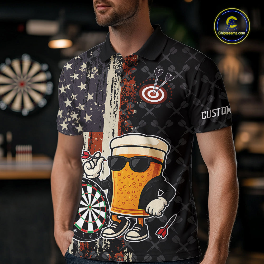 Funny Beer Vintage American Flag Darts Shirt For Men Custom Patriotic Darts Team Jersey TDM5365