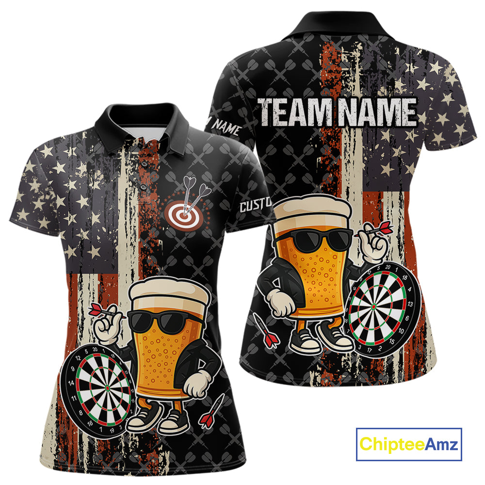 Funny Beer Vintage American Flag Darts Shirt For Women Custom Patriotic Darts Team Jersey TDM5365