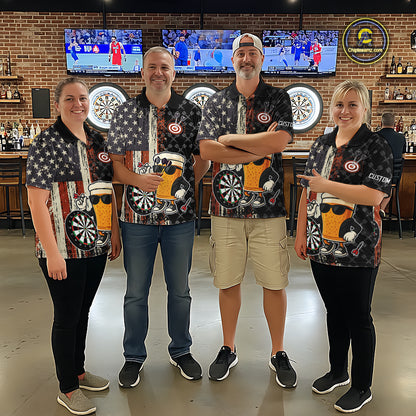 Funny Beer Vintage American Flag Darts Shirt For Men Custom Patriotic Darts Team Jersey TDM5365
