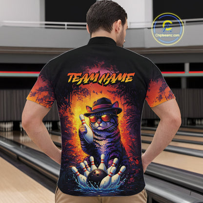 Personalized Vintage Funny Cat Bowling Shirt For Men Custom Bowling Jersey Team Polo & 1/4 Zip TDM5861