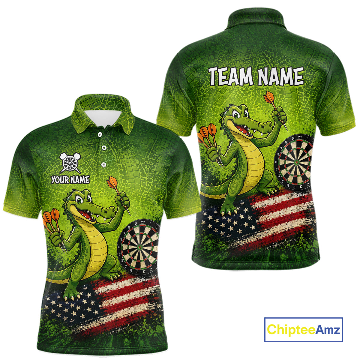 Green Funny Alligator US Flag Darts Shirt For Men Custom Darts Team Jersey Personalized Darts Gift TDM7441