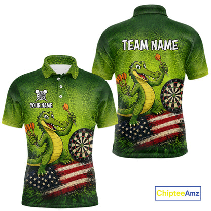 Green Funny Alligator US Flag Darts Shirt For Men Custom Darts Team Jersey Personalized Darts Gift TDM7441
