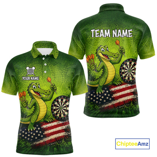 Green Funny Alligator US Flag Darts Shirt For Men Custom Darts Team Jersey Personalized Darts Gift TDM7441