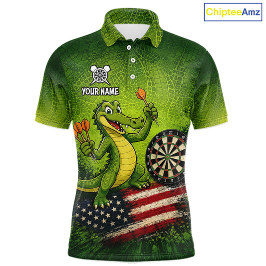 Green Funny Alligator US Flag Darts Shirt For Men Custom Darts Team Jersey Personalized Darts Gift TDM7441