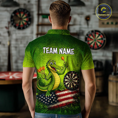 Green Funny Alligator US Flag Darts Shirt For Men Custom Darts Team Jersey Personalized Darts Gift TDM7441