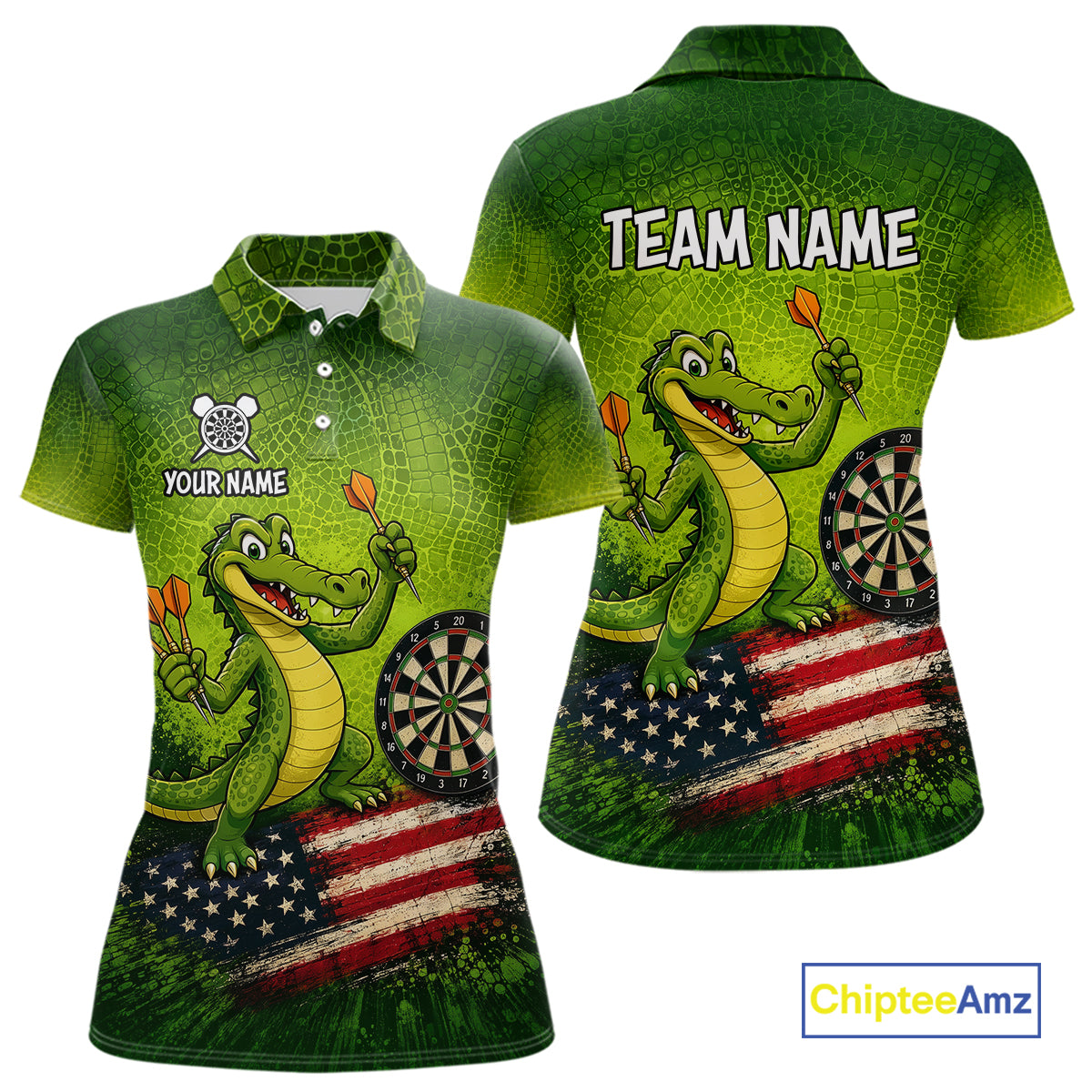 Green Funny Alligator US Flag Darts Shirt For Women Custom Darts Team Jersey Personalized Darts Gift TDM7441