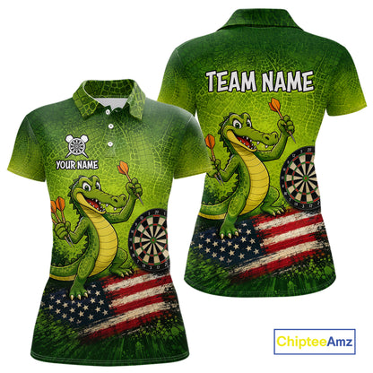 Green Funny Alligator US Flag Darts Shirt For Women Custom Darts Team Jersey Personalized Darts Gift TDM7441