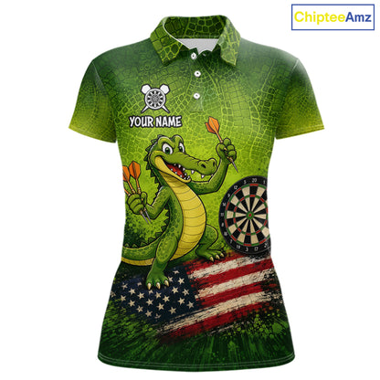 Green Funny Alligator US Flag Darts Shirt For Women Custom Darts Team Jersey Personalized Darts Gift TDM7441
